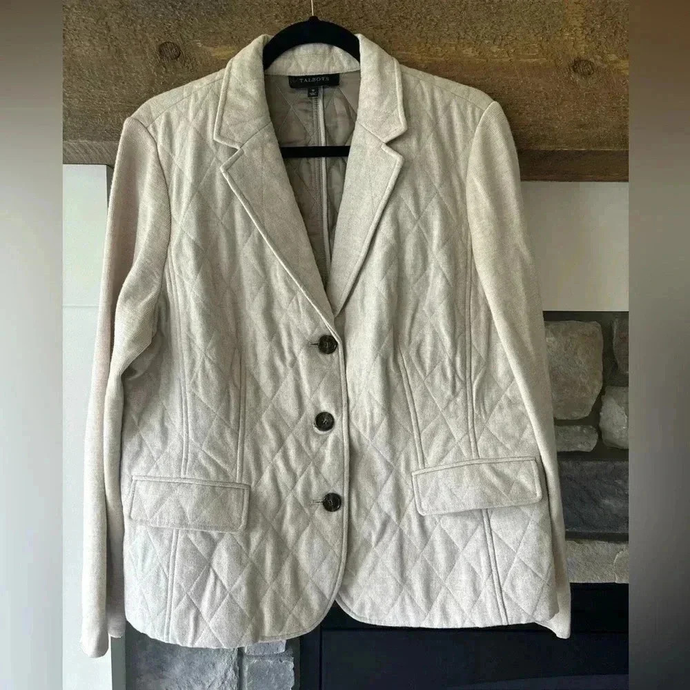 Talbots Blazer 16 Neutral Wool Quilted Academia Career Western Girl Classic